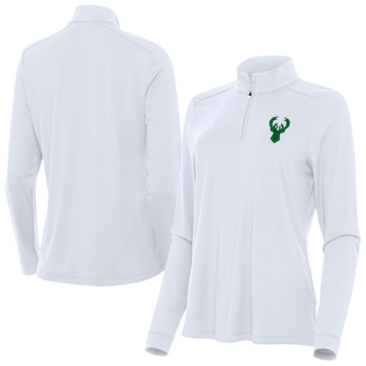 Milwaukee Bucks Antigua Women's St. Patrick's Day Intent Quarter-Zip Top White