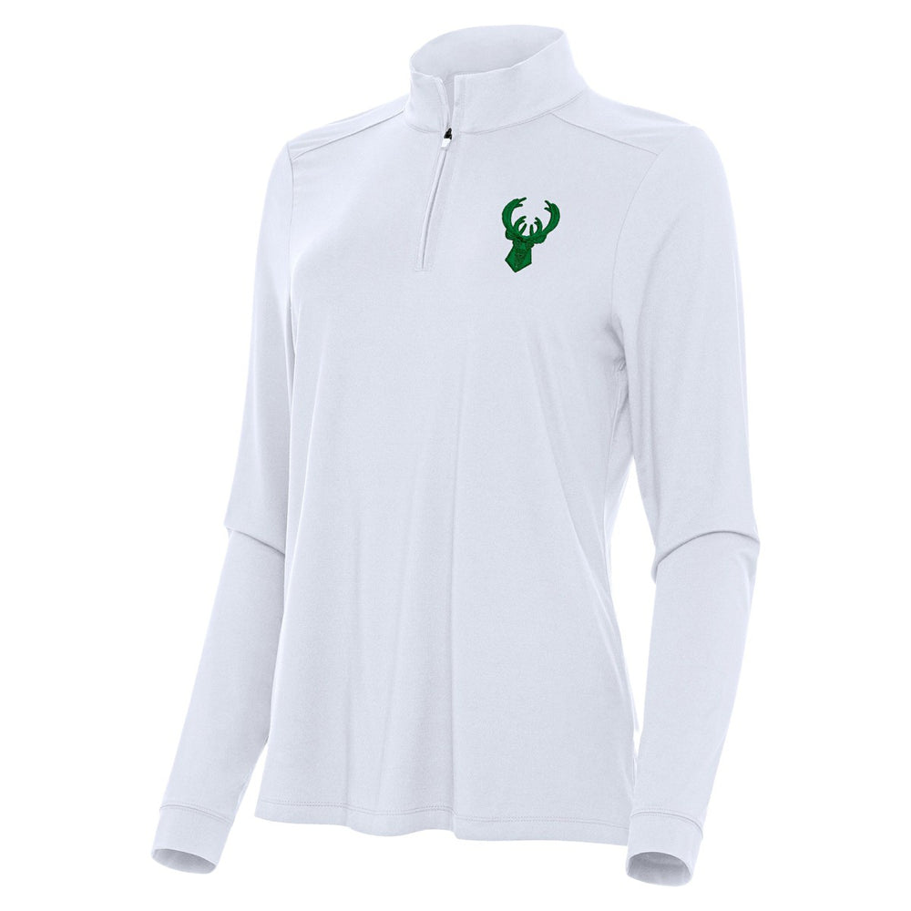 Milwaukee Bucks Antigua Women's St. Patrick's Day Intent Quarter-Zip Top White