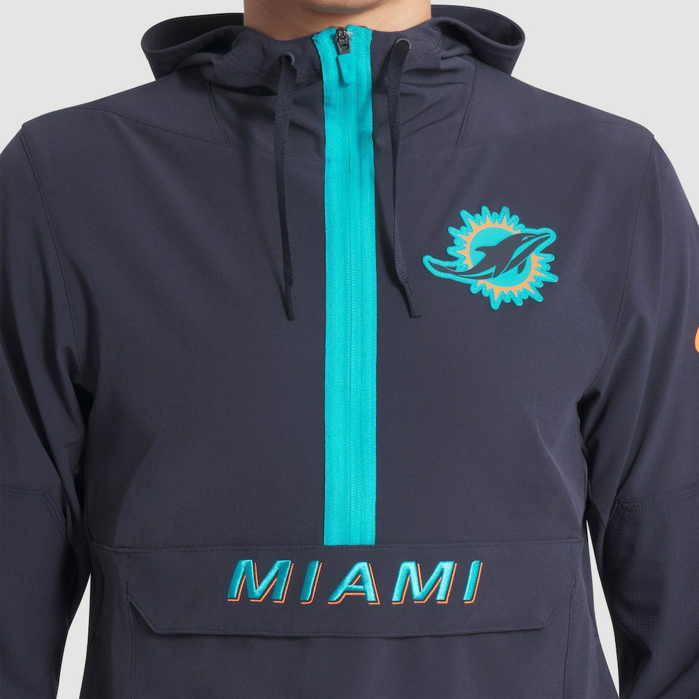 Nike Miami Dolphins 2025 Rivalries Collection Sideline Anorak Half-Zip Hoodie Jacket Pitch Blue