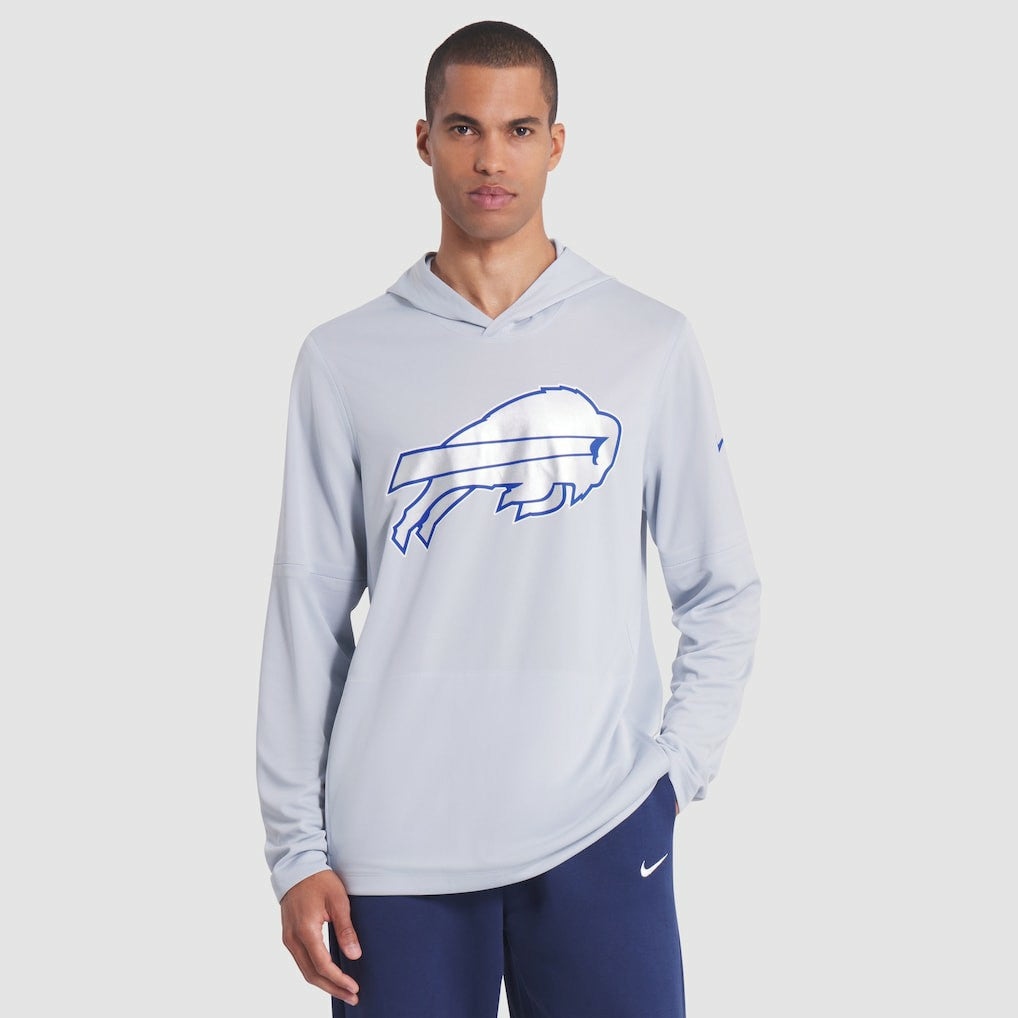 Nike Buffalo Bills 2025 Rivalries Collection Sideline Dri-FIT Long Sleeve Hoodie T-Shirt Silver