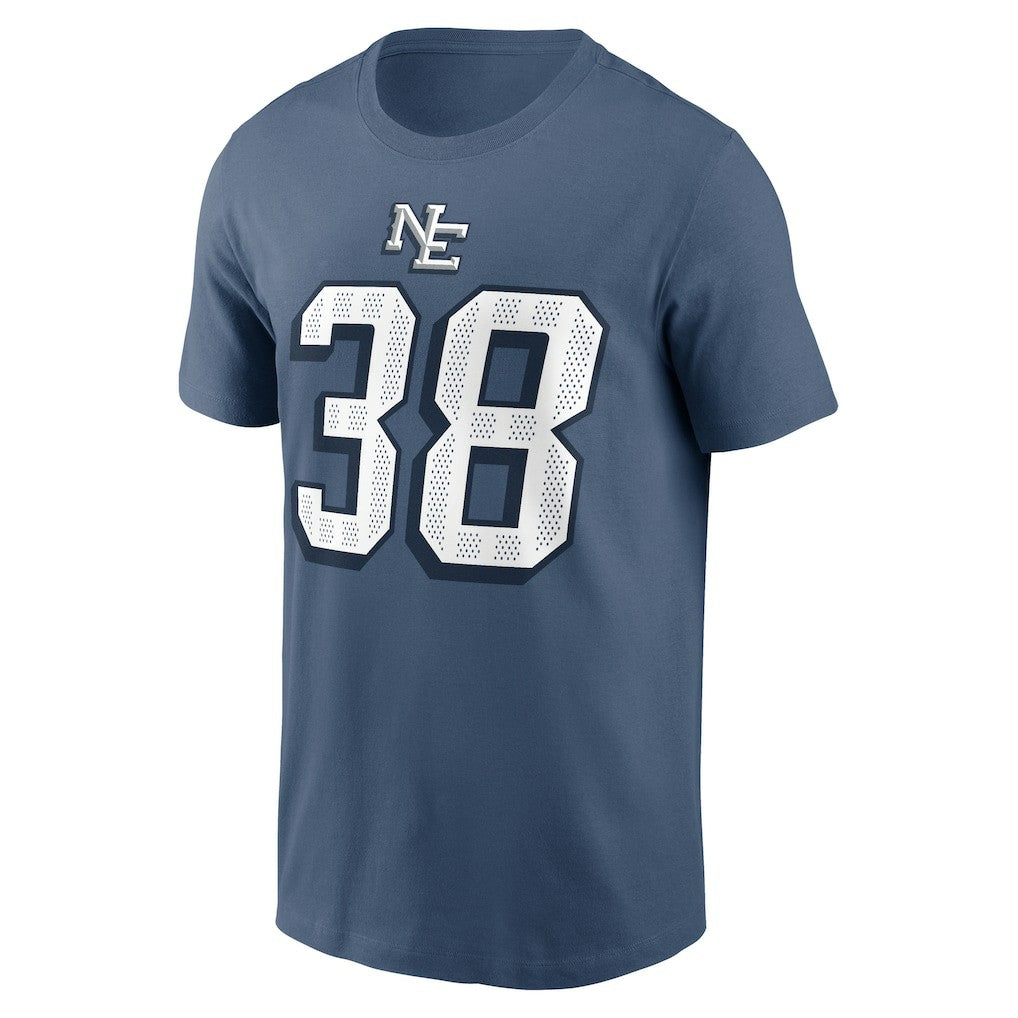 Nike Rhamondre Stevenson New England Patriots 2025 Rivalries Collection Player Name & Number T-Shirt Storm Blue