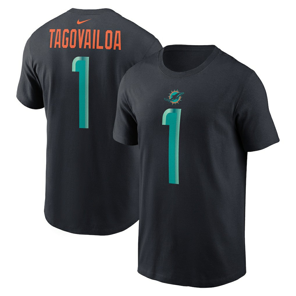 Nike Tua Tagovailoa Miami Dolphins 2025 Rivalries Collection Player Name & Number T-Shirt Pitch Blue