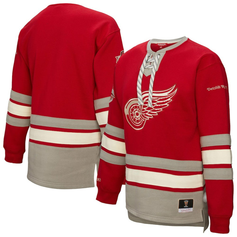 Detroit Red Wings Mitchell & Ness Women's Heritage Lace-Up Pullover Sweatshirt - Red - NHL 202660260
