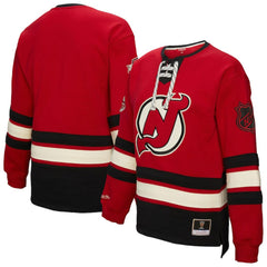 New Jersey Devils Mitchell & Ness Women's Heritage Lace-Up Pullover Sweatshirt - Red - NHL 202660261