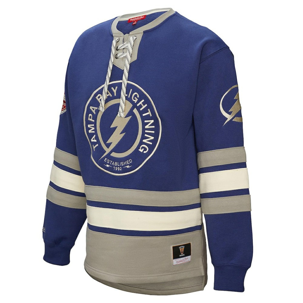 Tampa Bay Lightning Mitchell & Ness Women's Heritage Lace-Up Pullover Sweatshirt - Blue - NHL 202660262