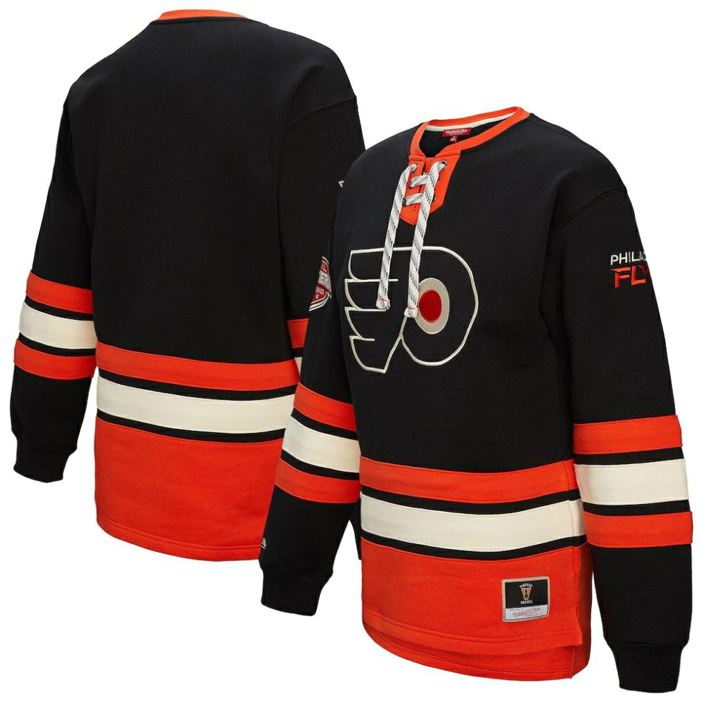 Philadelphia Flyers Mitchell & Ness Women's Heritage Lace-Up Pullover Sweatshirt - Black - NHL 202660263