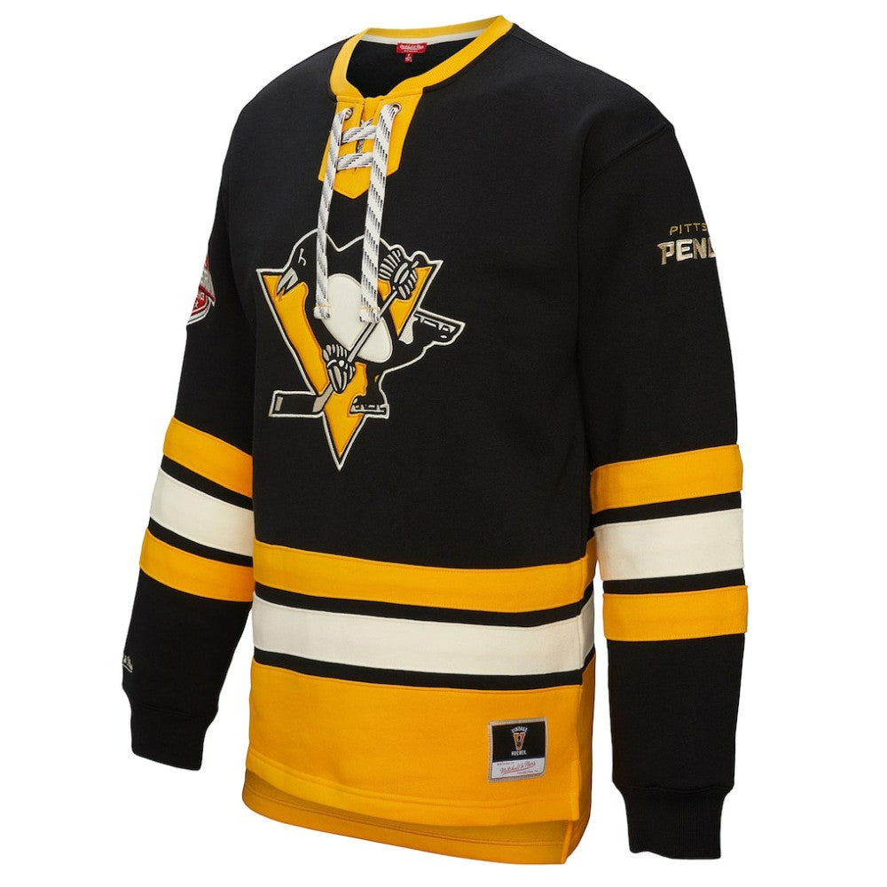 Pittsburgh Penguins Mitchell & Ness Women's Heritage Lace-Up Pullover Sweatshirt - Black - NHL 202660264