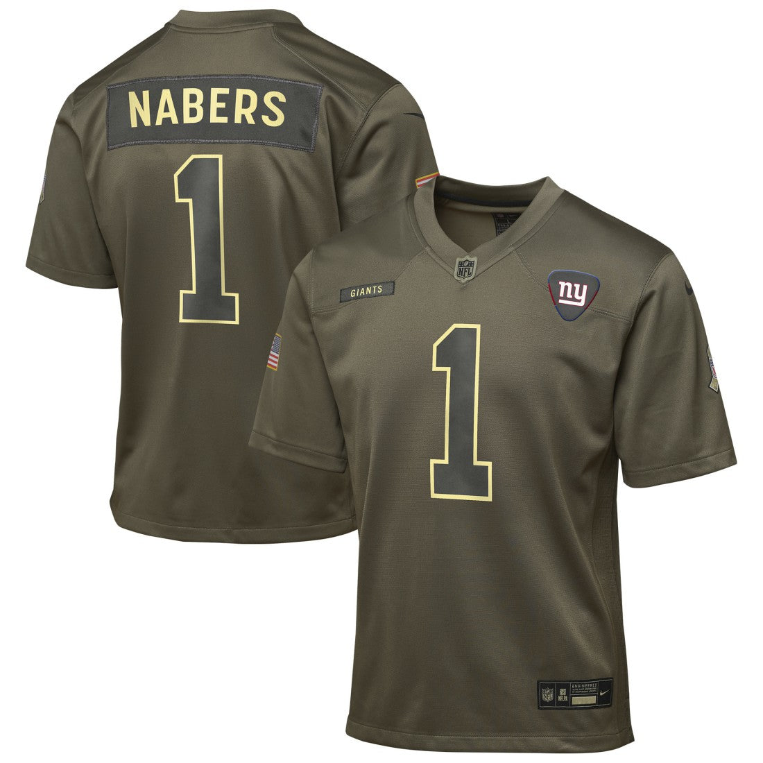 Nike Malik Nabers New York Giants Youth 2025 Salute to Service Game Jersey Olive