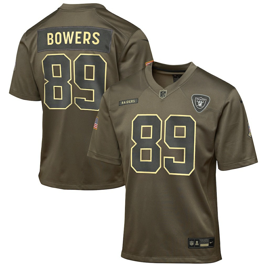 Nike Brock Bowers Las Vegas Raiders Youth 2025 Salute to Service Game Jersey Olive