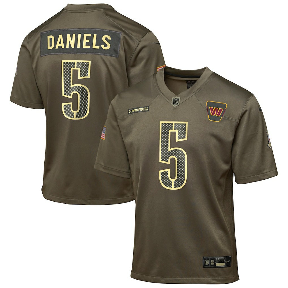 Nike Jayden Daniels Washington Commanders Youth 2025 Salute to Service Game Jersey Olive