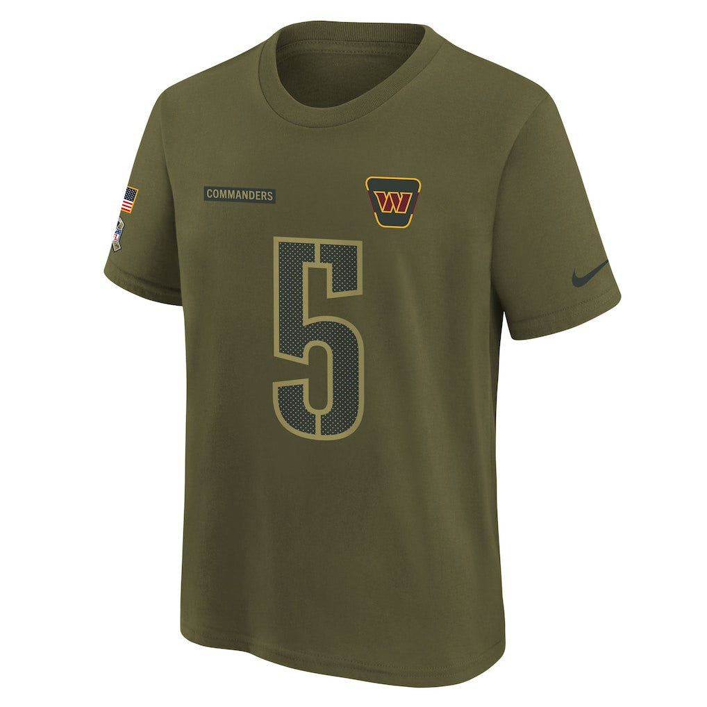 Nike Jayden Daniels Washington Commanders Youth 2025 Salute to Service Name & Number T-Shirt Olive
