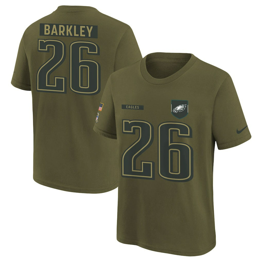 Nike Saquon Barkley Philadelphia Eagles Youth 2025 Salute to Service Name & Number T-Shirt Olive