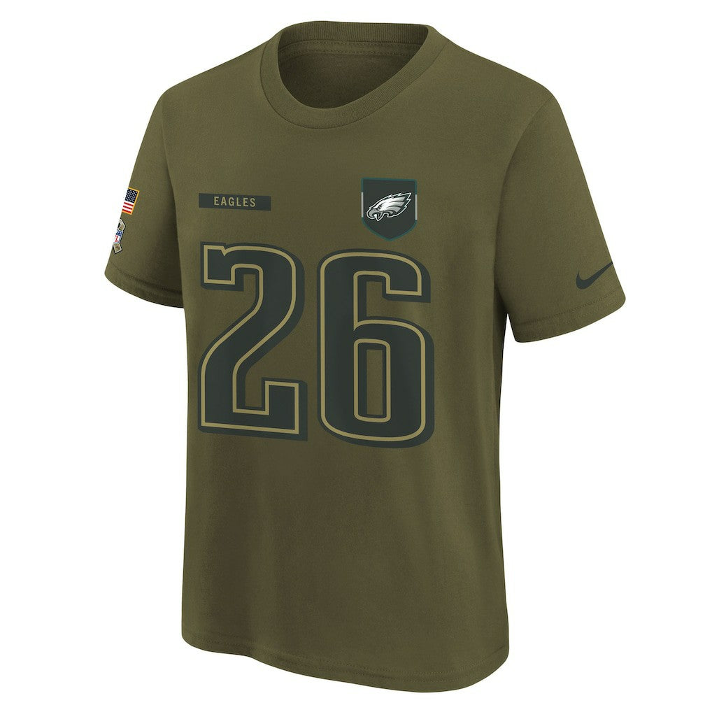 Nike Saquon Barkley Philadelphia Eagles Youth 2025 Salute to Service Name & Number T-Shirt Olive