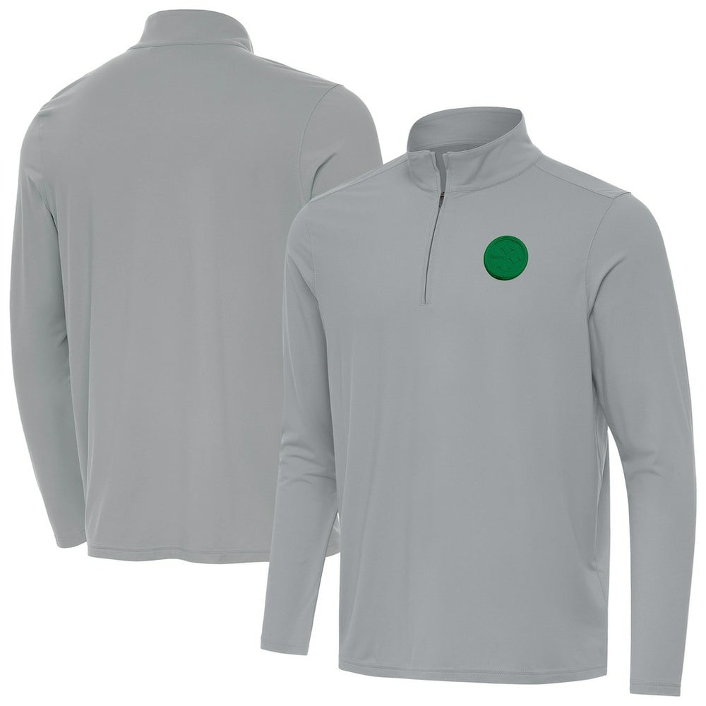 Pittsburgh Steelers Antigua St Patrick Day Intent Quarter-Zip Pullover Top Gray