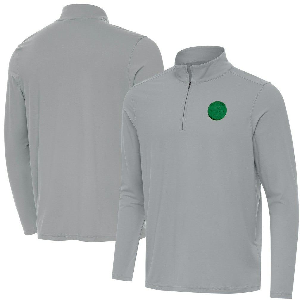 Pittsburgh Steelers Antigua St Patrick Day Intent Quarter-Zip Pullover Top Gray