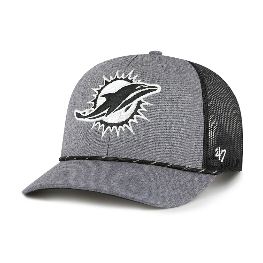 47 brand Miami Dolphins '47 Carbon Rope Trucker Adjustable Hat Heather Charcoal
