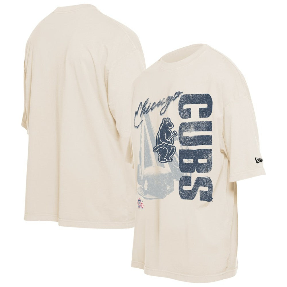 Chicago Cubs New Era Cooperstown Collection Oversized Throwback Distressed T-Shirt - Cream - New Era Lifestyle