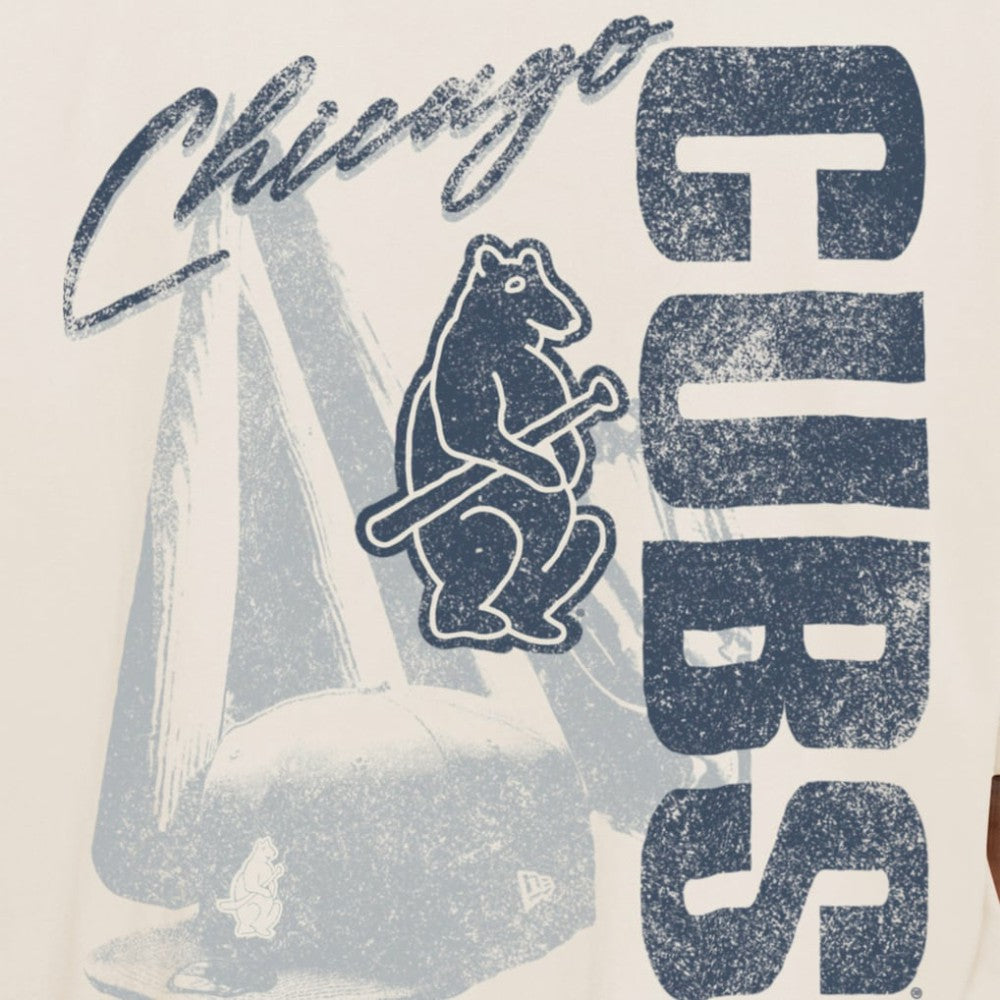 Chicago Cubs New Era Cooperstown Collection Oversized Throwback Distressed T-Shirt - Cream - New Era Lifestyle