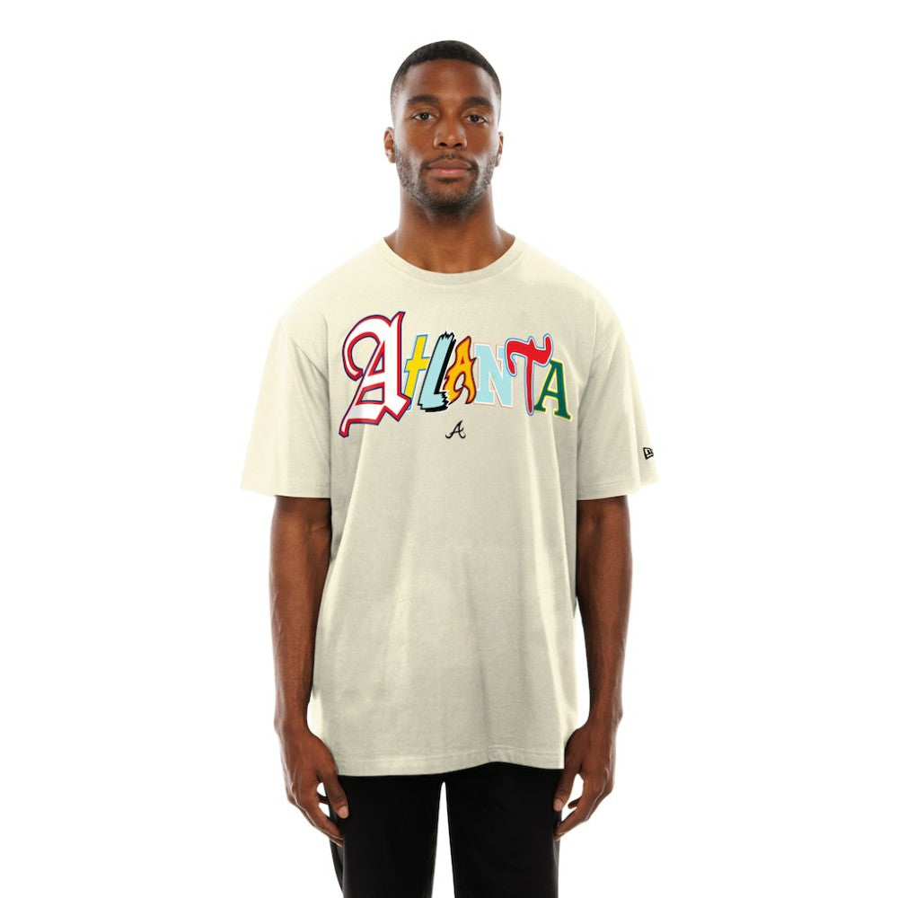 Atlanta Braves New Era Ransom Note Oversized T-Shirt - Cream - New Era Lifestyle