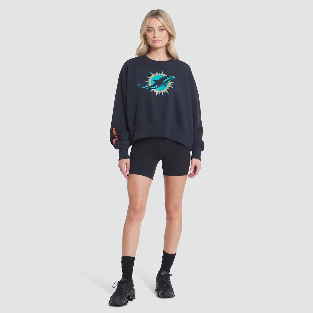 Nike Miami Dolphins Women's 2025 Rivalries Collection Oversized Phoenix Fleece Sweatshirt Pitch Blue