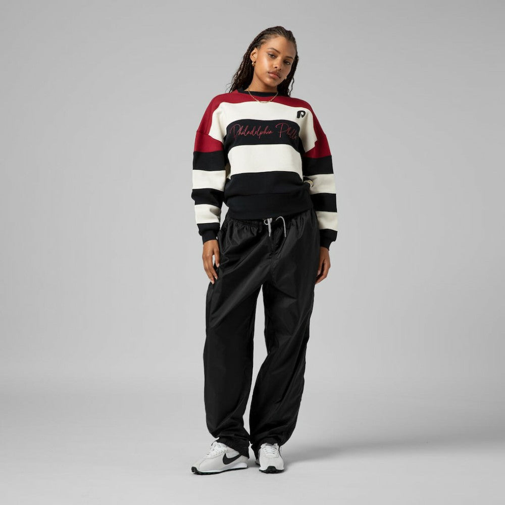 Philadelphia Phillies Mitchell & Ness Women's Cooperstown Collection Blocked Fleece Pullover Sweatshirt- Burgundy/Black - Mitchell & Ness Discount