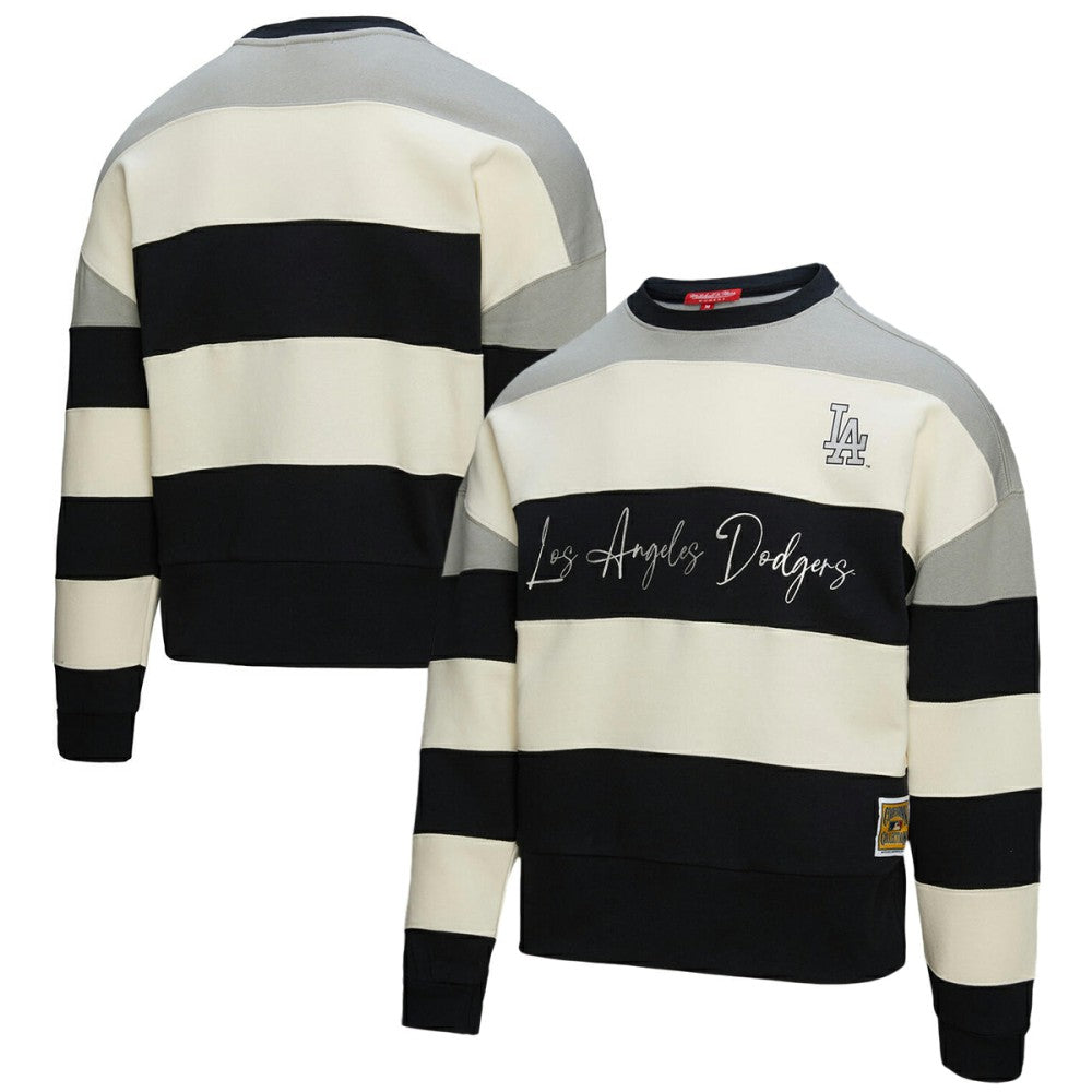 Los Angeles Dodgers Mitchell & Ness Women's Cooperstown Collection Blocked Fleece Pullover Sweatshirt- Gray/Black - Mitchell & Ness Sale