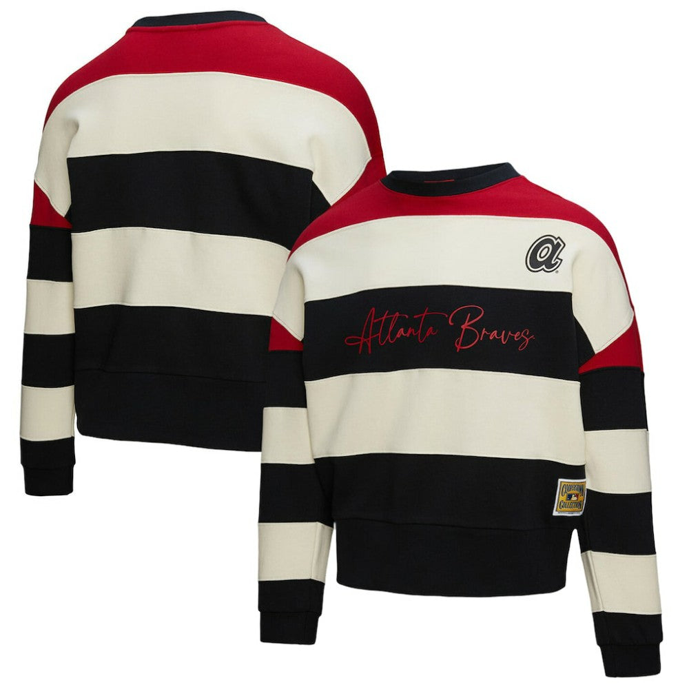 Atlanta Braves Mitchell & Ness Women's Cooperstown Collection Blocked Fleece Pullover Sweatshirt- Red/Black - Mitchell & Ness Discount