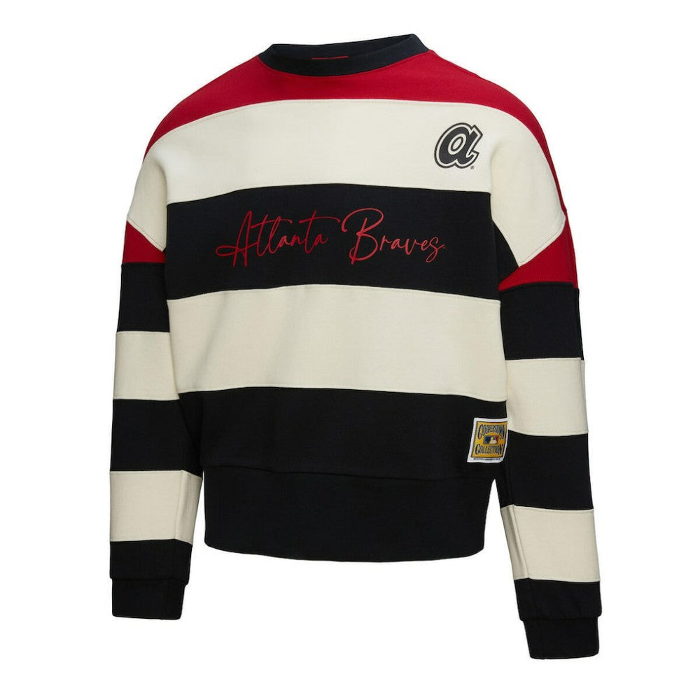 Atlanta Braves Mitchell & Ness Women's Cooperstown Collection Blocked Fleece Pullover Sweatshirt- Red/Black - Mitchell & Ness Discount