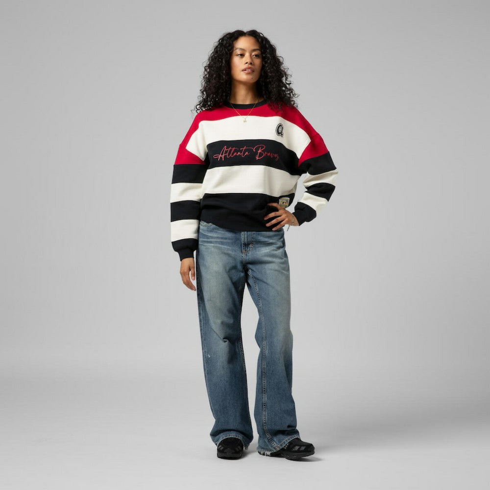 Atlanta Braves Mitchell & Ness Women's Cooperstown Collection Blocked Fleece Pullover Sweatshirt- Red/Black - Mitchell & Ness Discount