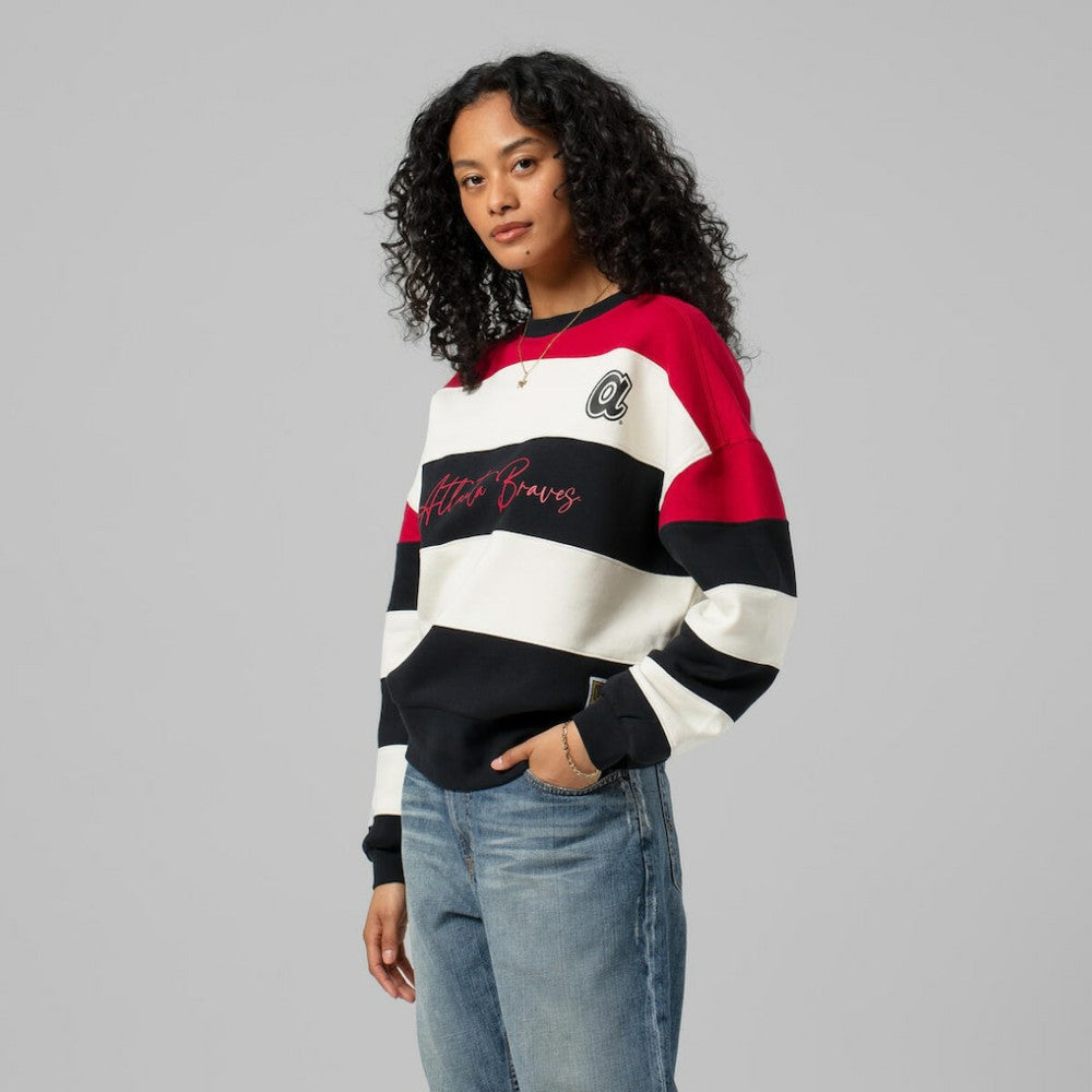 Atlanta Braves Mitchell & Ness Women's Cooperstown Collection Blocked Fleece Pullover Sweatshirt- Red/Black - Mitchell & Ness Discount