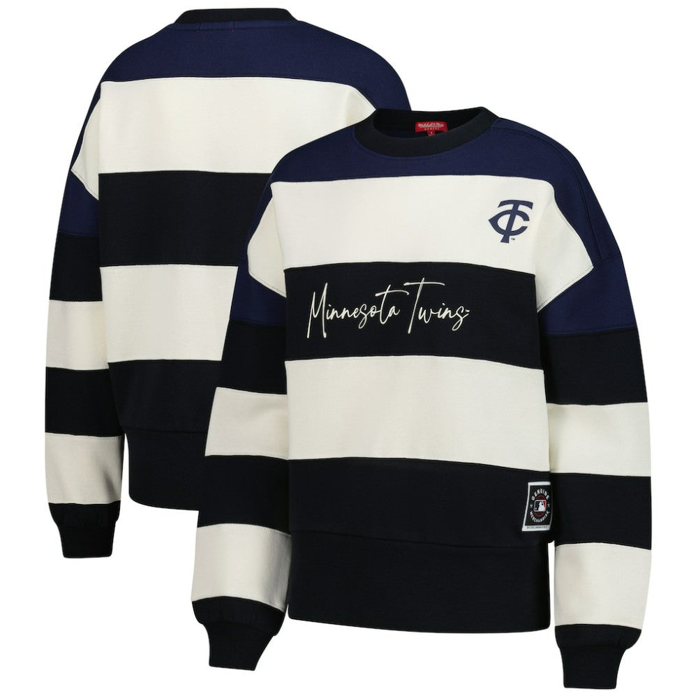 Minnesota Twins Mitchell & Ness Women's Cooperstown Collection Blocked Fleece Pullover Sweatshirt- Navy/Black - Mitchell & Ness Sale