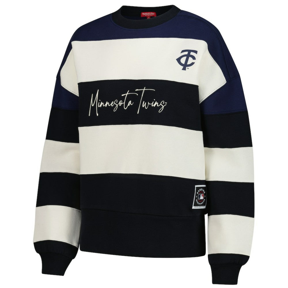 Minnesota Twins Mitchell & Ness Women's Cooperstown Collection Blocked Fleece Pullover Sweatshirt- Navy/Black - Mitchell & Ness Sale