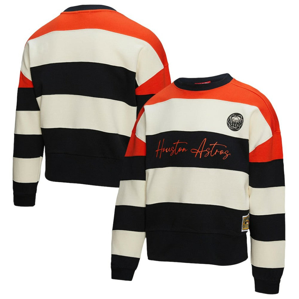 Houston Astros Mitchell & Ness Women's Cooperstown Collection Blocked Fleece Pullover Sweatshirt- Orange/Black - Mitchell & Ness Online