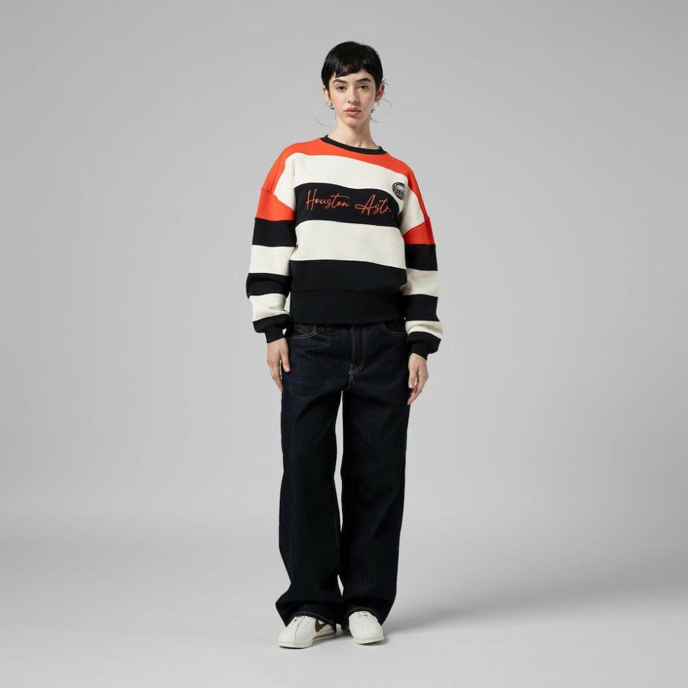 Houston Astros Mitchell & Ness Women's Cooperstown Collection Blocked Fleece Pullover Sweatshirt- Orange/Black - Mitchell & Ness Online