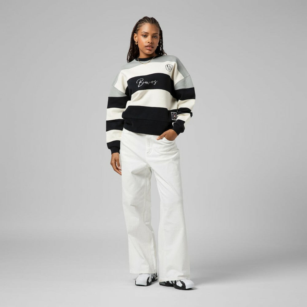 Milwaukee Brewers Mitchell & Ness Women's Cooperstown Collection Blocked Fleece Pullover Sweatshirt- Gray/Black - Mitchell & Ness Lifestyle
