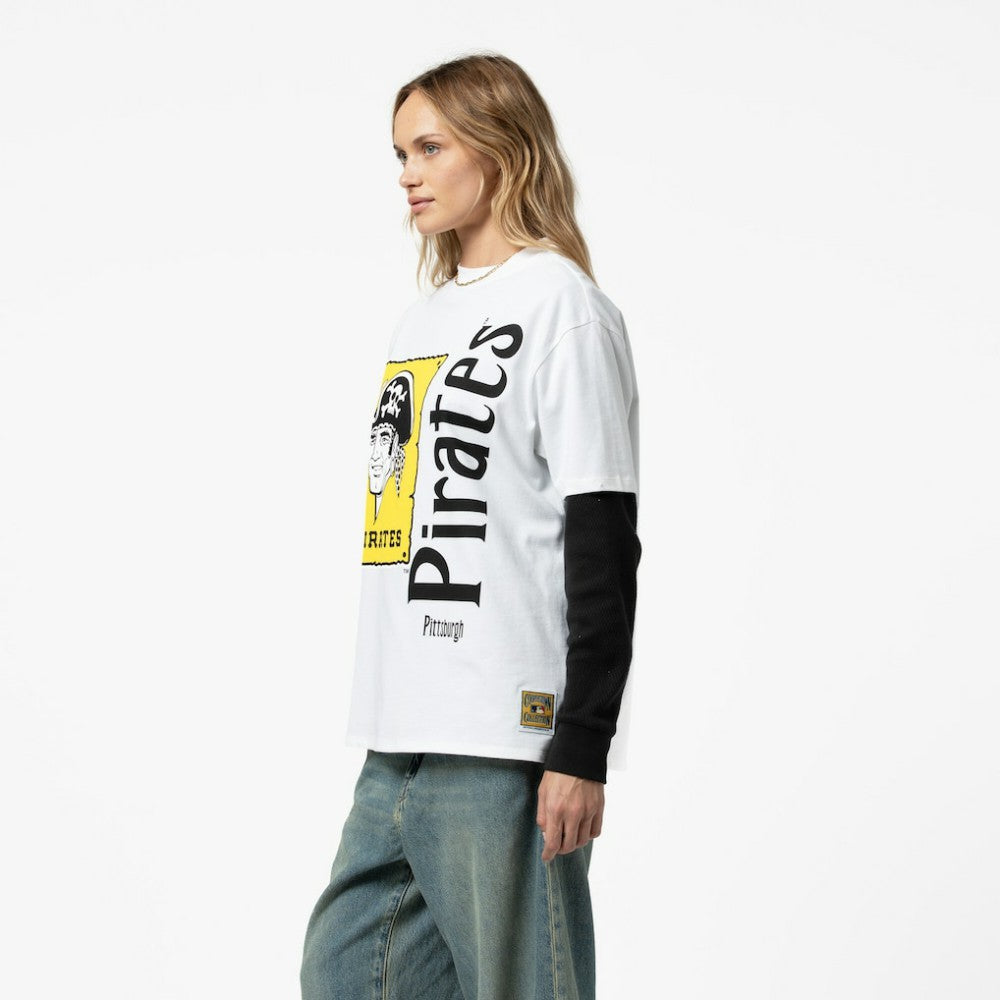 Pittsburgh Pirates Mitchell & Ness Women's Cooperstown Collection Boyfriend T-Shirt - White - Mitchell & Ness Lifestyle