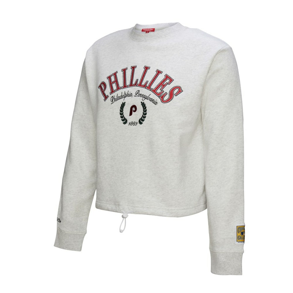 Philadelphia Phillies Mitchell & Ness Women's Cropped Toggle Pullover Sweatshirt - Heather Gray - Mitchell & Ness Lifestyle