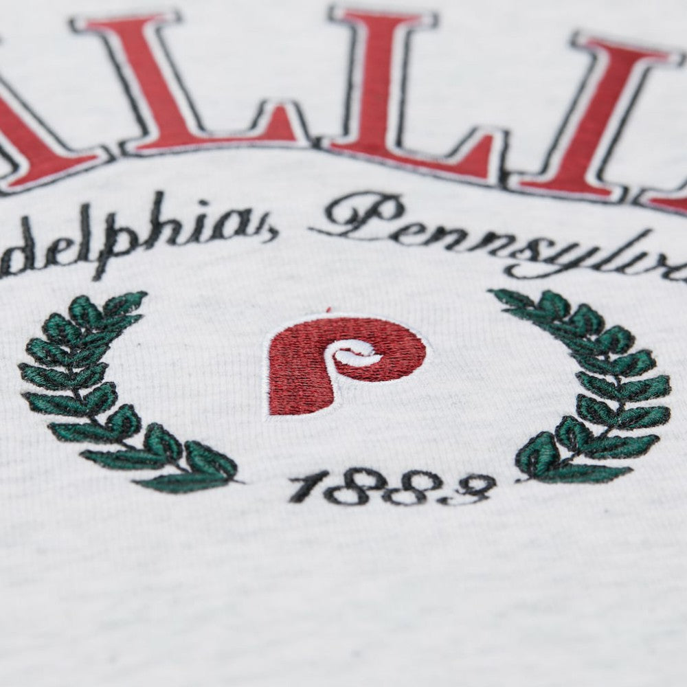 Philadelphia Phillies Mitchell & Ness Women's Cropped Toggle Pullover Sweatshirt - Heather Gray - Mitchell & Ness Lifestyle