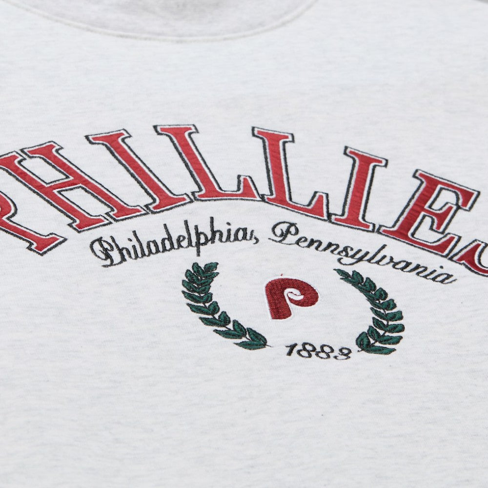 Philadelphia Phillies Mitchell & Ness Women's Cropped Toggle Pullover Sweatshirt - Heather Gray - Mitchell & Ness Lifestyle