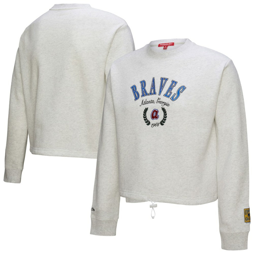Atlanta Braves Mitchell & Ness Women's Cropped Toggle Pullover Sweatshirt - Heather Gray - Mitchell & Ness Online