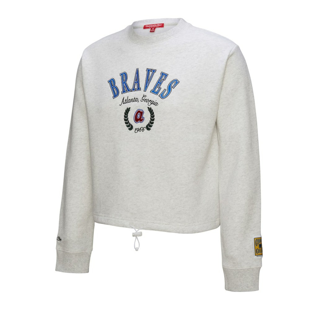 Atlanta Braves Mitchell & Ness Women's Cropped Toggle Pullover Sweatshirt - Heather Gray - Mitchell & Ness Online