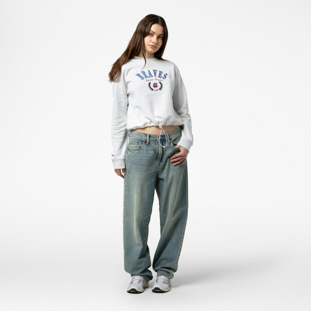 Atlanta Braves Mitchell & Ness Women's Cropped Toggle Pullover Sweatshirt - Heather Gray - Mitchell & Ness Online