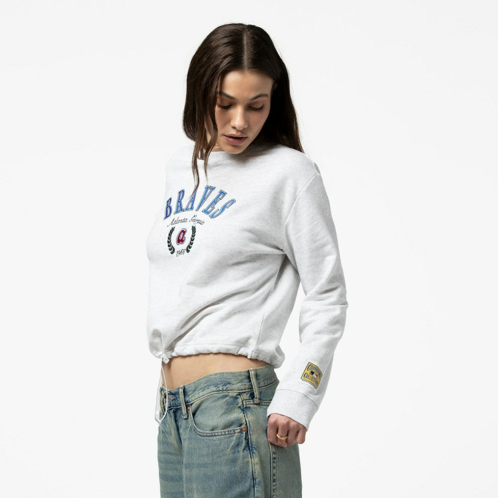 Atlanta Braves Mitchell & Ness Women's Cropped Toggle Pullover Sweatshirt - Heather Gray - Mitchell & Ness Online