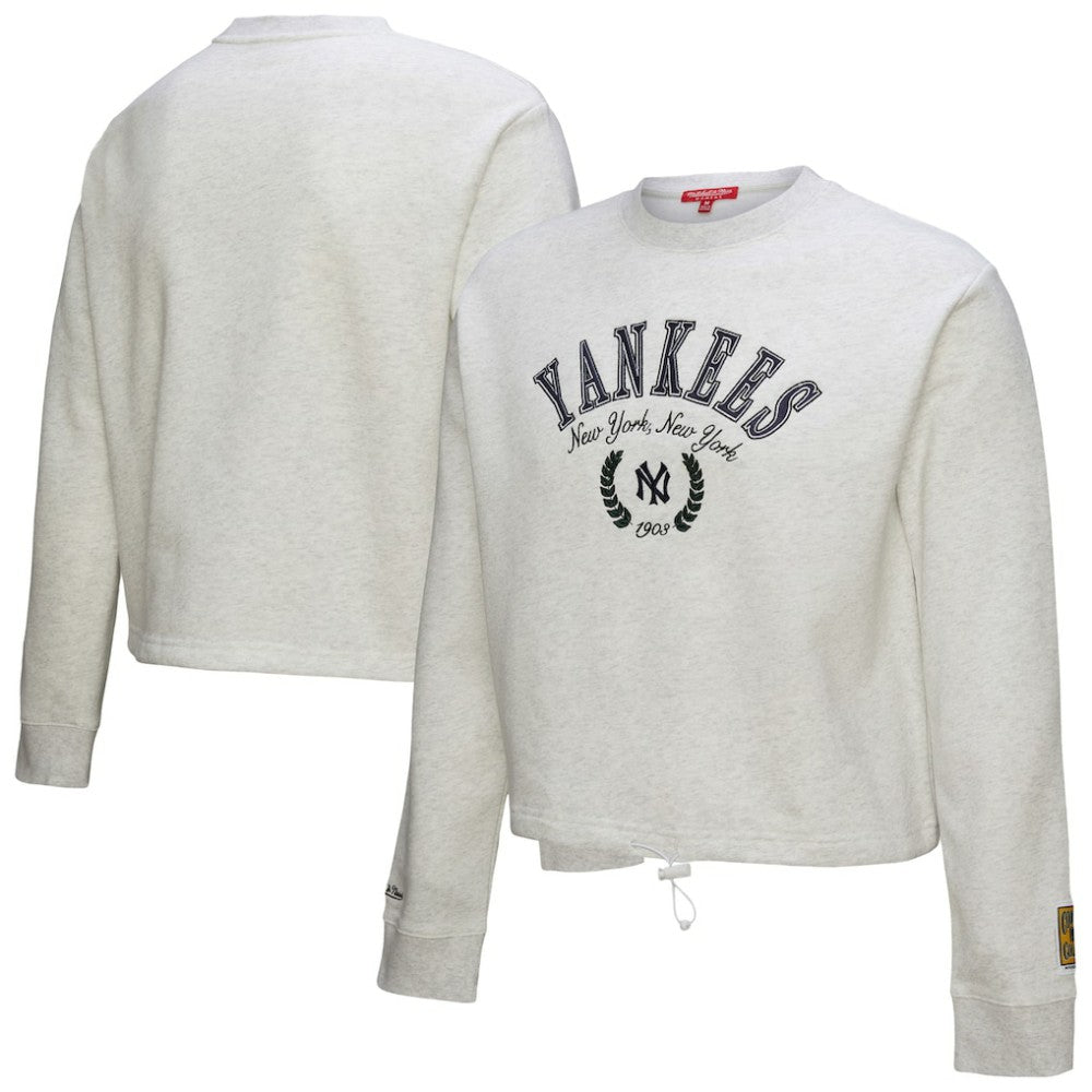 New York Yankees Mitchell & Ness Women's Cropped Toggle Pullover Sweatshirt - Heather Gray - Mitchell & Ness Discount