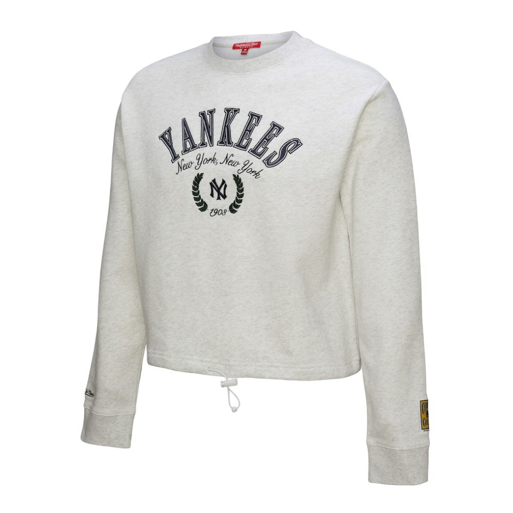 New York Yankees Mitchell & Ness Women's Cropped Toggle Pullover Sweatshirt - Heather Gray - Mitchell & Ness Discount