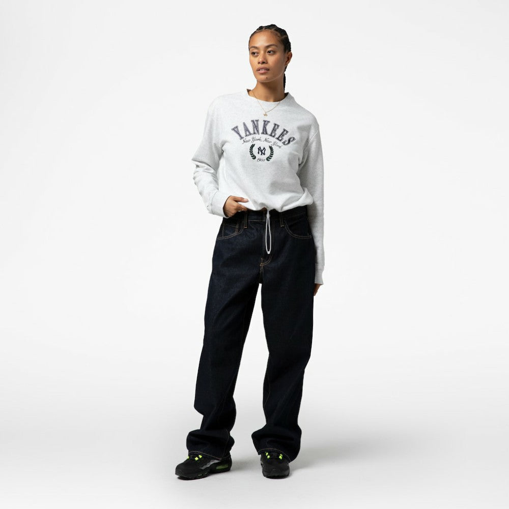New York Yankees Mitchell & Ness Women's Cropped Toggle Pullover Sweatshirt - Heather Gray - Mitchell & Ness Discount