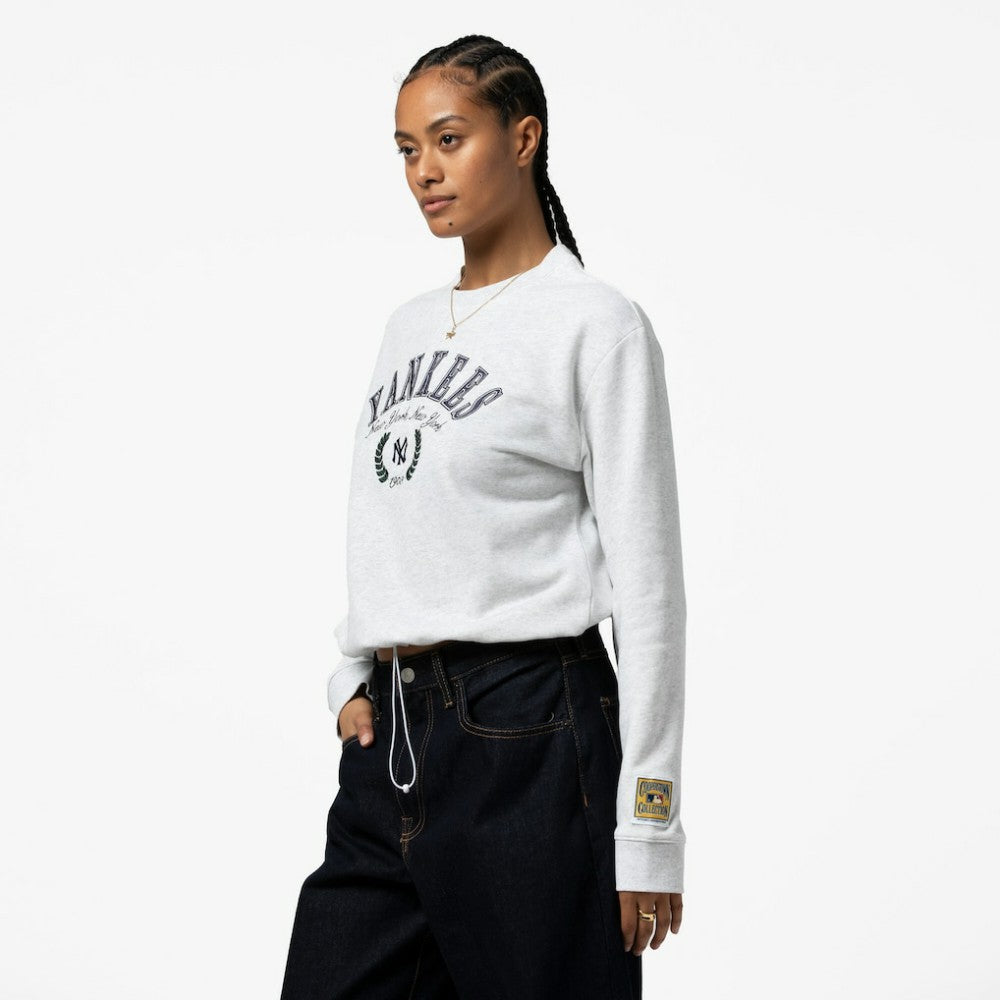 New York Yankees Mitchell & Ness Women's Cropped Toggle Pullover Sweatshirt - Heather Gray - Mitchell & Ness Discount