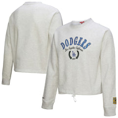 Los Angeles Dodgers Mitchell & Ness Women's Cropped Toggle Pullover Sweatshirt - Heather Gray - Mitchell & Ness Lifestyle