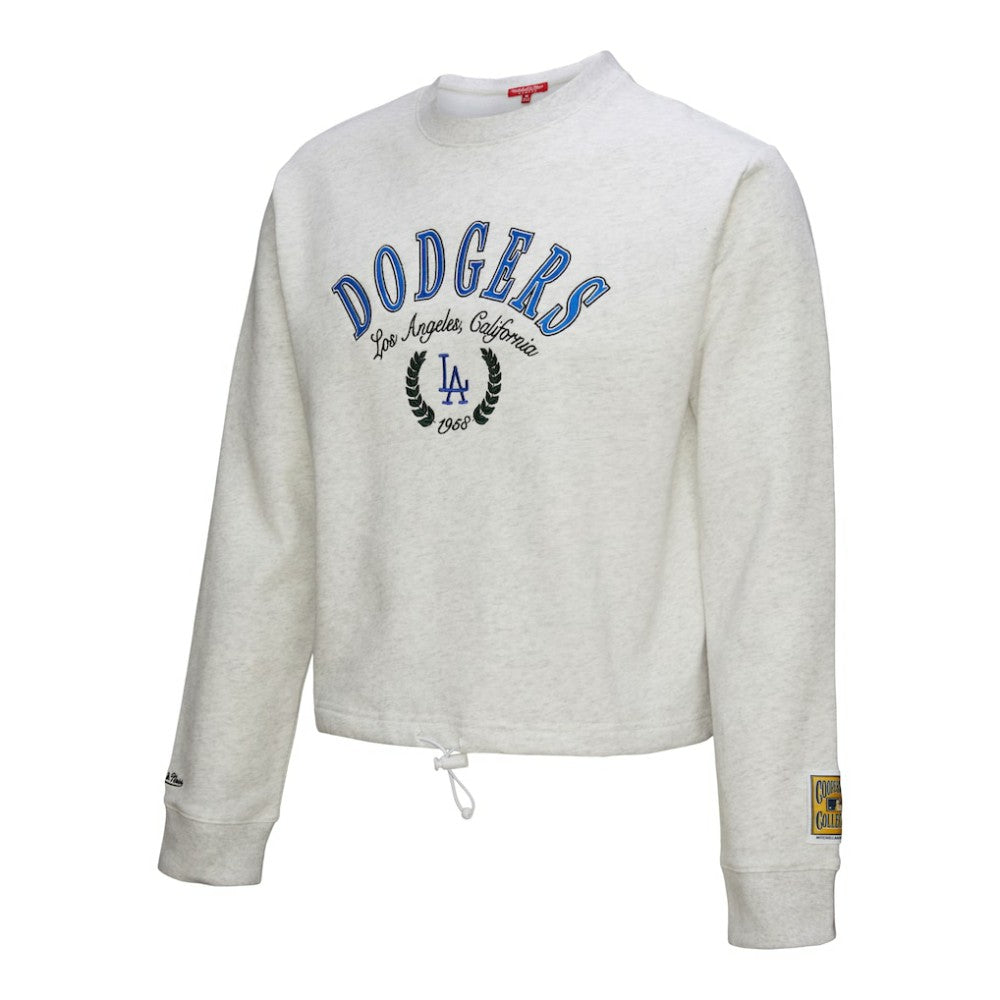Los Angeles Dodgers Mitchell & Ness Women's Cropped Toggle Pullover Sweatshirt - Heather Gray - Mitchell & Ness Lifestyle
