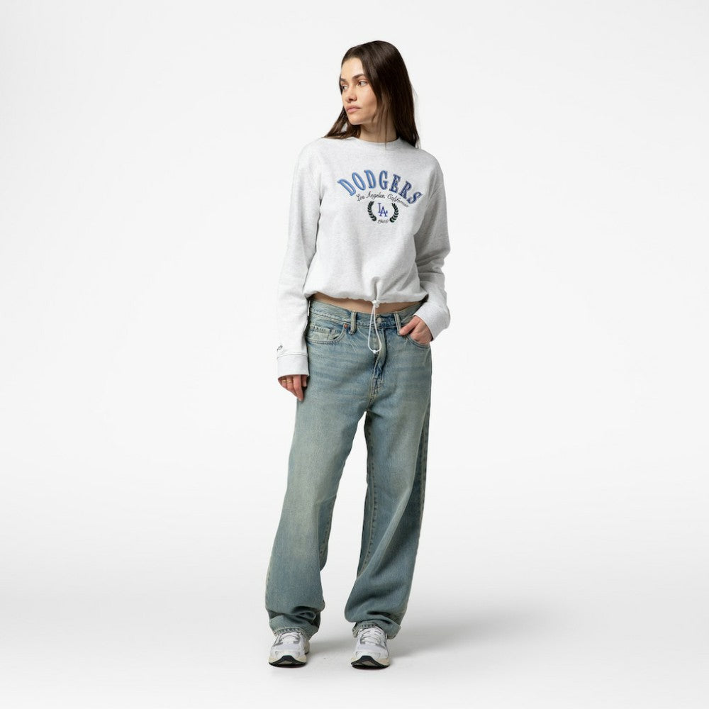 Los Angeles Dodgers Mitchell & Ness Women's Cropped Toggle Pullover Sweatshirt - Heather Gray - Mitchell & Ness Lifestyle